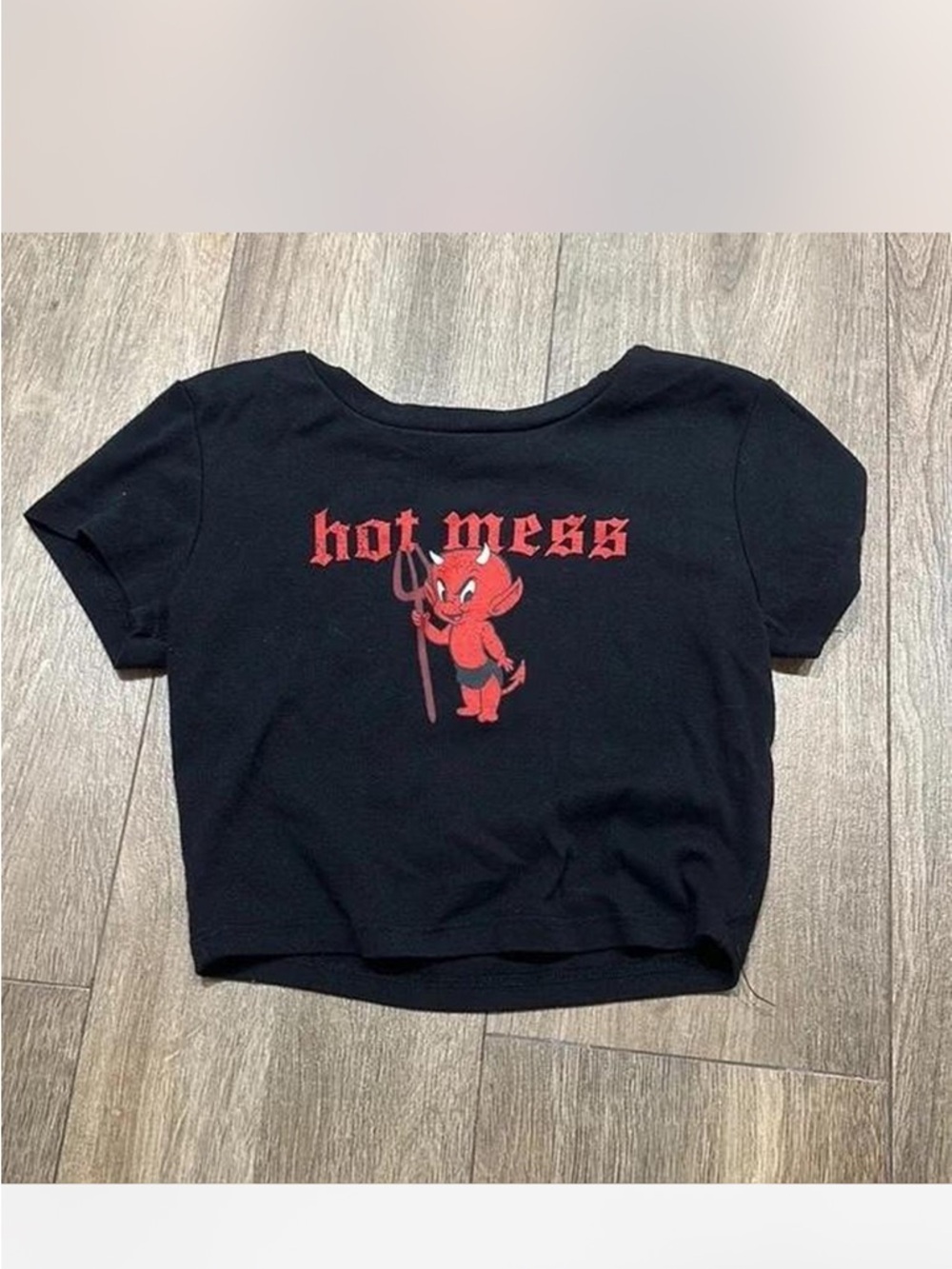 EDIKTED GARAGE Black 'Hot Mess' Graphic Kids Tee with Red Devil Print